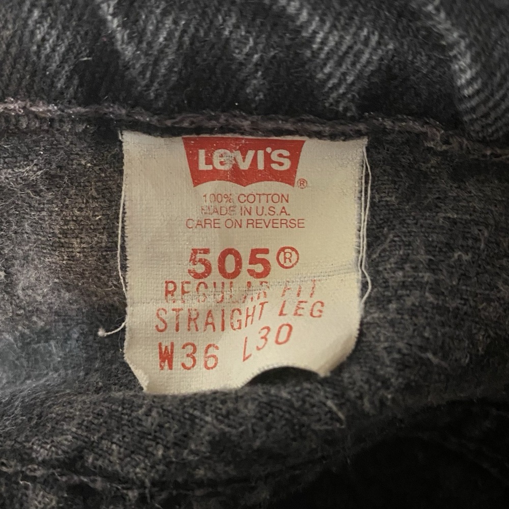 VTG Levis 505 Denim Jeans Mens 36x30 Black Straight Leg USA 98 Red Batwing